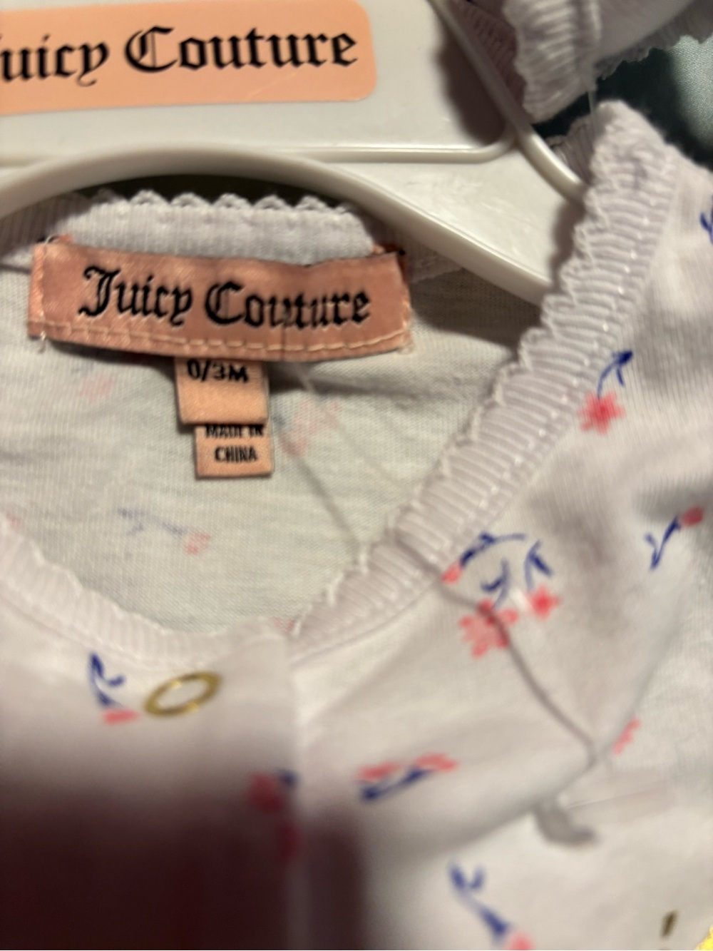 Juicy Couture White Floral Footed One-Piece with Gold Logo Bib - Picture 3 of 5
